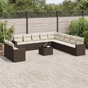 12-delige Loungeset met kussens poly rattan bruin 12-delige Loungeset met kussens poly rattan bruin