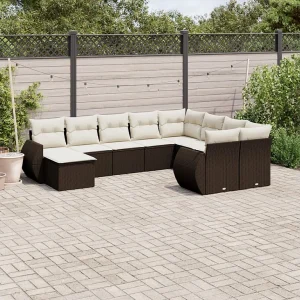 10-delige Loungeset met kussens poly rattan bruin 10-delige Loungeset met kussens poly rattan bruin