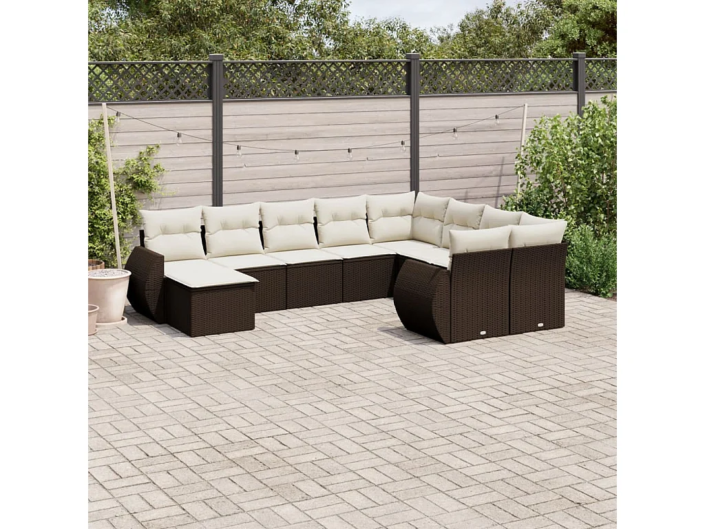 10-delige Loungeset met kussens poly rattan bruin
