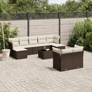 10-delige Loungeset met kussens poly rattan bruin 10-delige Loungeset met kussens poly rattan bruin