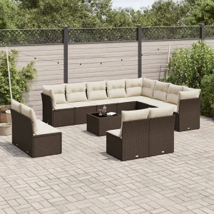 13-delige Loungeset met kussens poly rattan bruin 13-delige Loungeset met kussens poly rattan bruin