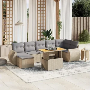 8-delige Loungeset met kussens poly rattan beige 8-delige Loungeset met kussens poly rattan beige
