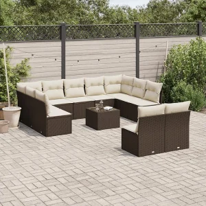 12-delige Loungeset met kussens poly rattan bruin 12-delige Loungeset met kussens poly rattan bruin