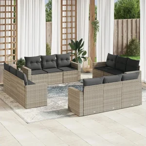 12-delige Loungeset met kussens poly rattan lichtgrijs 12-delige Loungeset met kussens poly rattan lichtgrijs