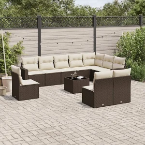 11-delige Loungeset met kussens poly rattan bruin 11-delige Loungeset met kussens poly rattan bruin