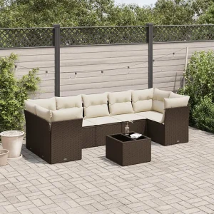 8-delige Loungeset met kussens poly rattan bruin 8-delige Loungeset met kussens poly rattan bruin