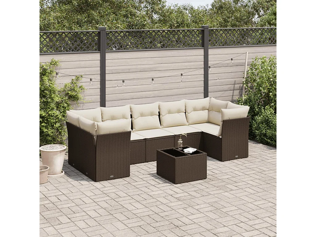 8-delige Loungeset met kussens poly rattan bruin