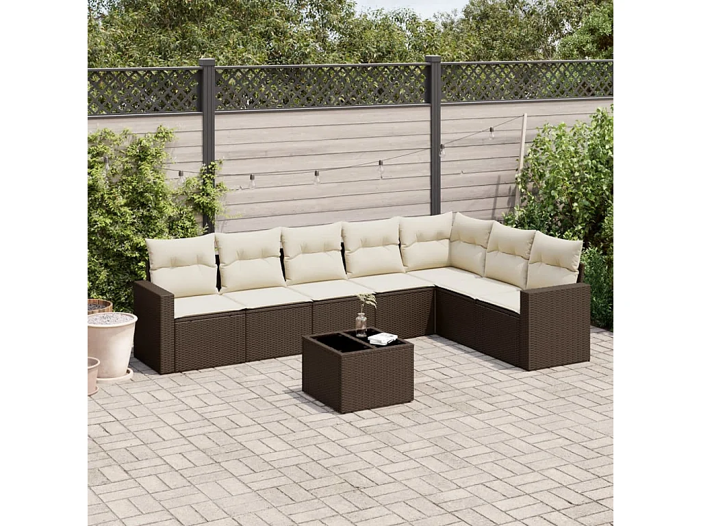 8-delige Loungeset met kussens poly rattan bruin