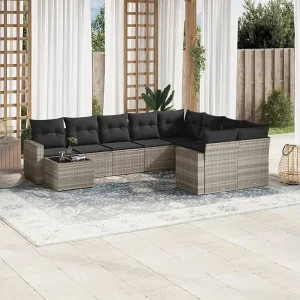 10-delige Loungeset met kussens poly rattan lichtgrijs 10-delige Loungeset met kussens poly rattan lichtgrijs