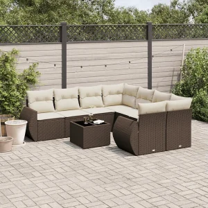 9-delige Loungeset met kussens poly rattan bruin 9-delige Loungeset met kussens poly rattan bruin