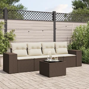 5-delige Loungeset met kussens poly rattan bruin 5-delige Loungeset met kussens poly rattan bruin