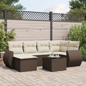 7-delige Loungeset met kussens poly rattan bruin 7-delige Loungeset met kussens poly rattan bruin