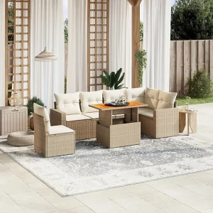7-delige Loungeset met kussens poly rattan beige 7-delige Loungeset met kussens poly rattan beige