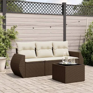 4-delige Loungeset met kussens poly rattan bruin 4-delige Loungeset met kussens poly rattan bruin