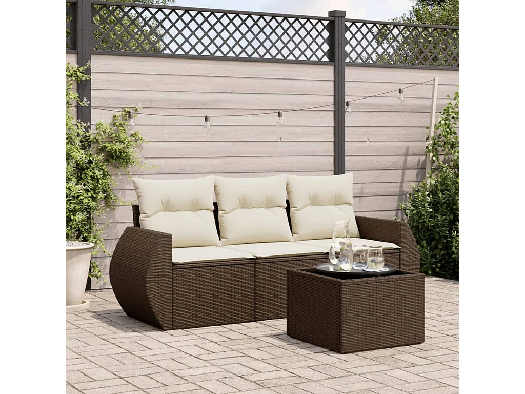 4-delige Loungeset met kussens poly rattan bruin
