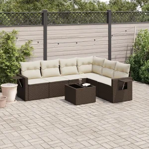7-delige Loungeset met kussens poly rattan bruin 7-delige Loungeset met kussens poly rattan bruin