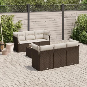 7-delige Loungeset met kussens poly rattan bruin 7-delige Loungeset met kussens poly rattan bruin