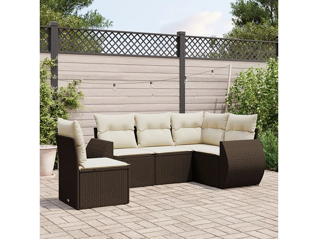 5-delige Loungeset met kussens poly rattan bruin