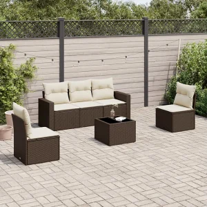 6-delige Loungeset met kussens poly rattan bruin 6-delige Loungeset met kussens poly rattan bruin