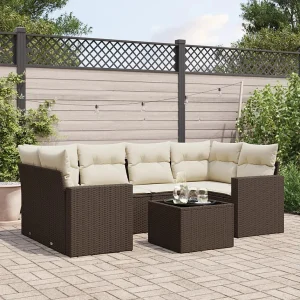 7-delige Loungeset met kussens poly rattan bruin 7-delige Loungeset met kussens poly rattan bruin