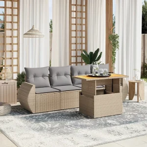 5-delige Loungeset met kussens poly rattan beige 5-delige Loungeset met kussens poly rattan beige