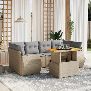 7-delige Loungeset met kussens poly rattan beige 7-delige Loungeset met kussens poly rattan beige