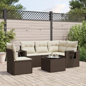 6-delige Loungeset met kussens poly rattan bruin 6-delige Loungeset met kussens poly rattan bruin