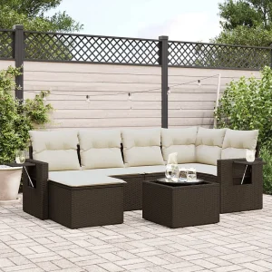7-delige Loungeset met kussens poly rattan bruin 7-delige Loungeset met kussens poly rattan bruin