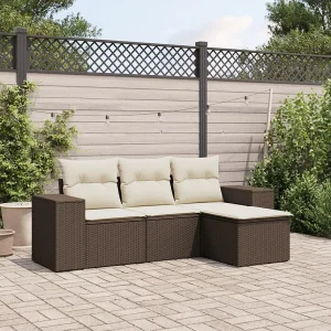 4-delige Loungeset met kussens poly rattan bruin 4-delige Loungeset met kussens poly rattan bruin