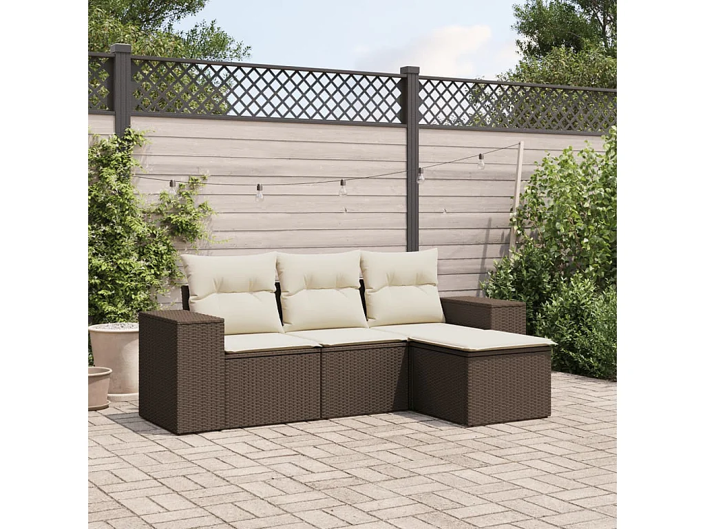 4-delige Loungeset met kussens poly rattan bruin