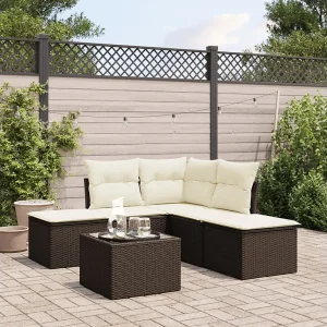 6-delige Loungeset met kussens poly rattan bruin 6-delige Loungeset met kussens poly rattan bruin