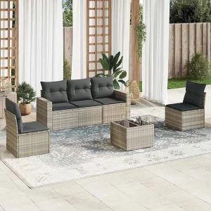 6-delige Loungeset met kussens poly rattan lichtgrijs 6-delige Loungeset met kussens poly rattan lichtgrijs