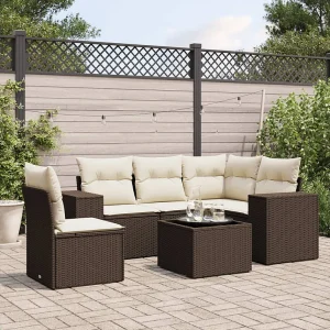 6-delige Loungeset met kussens poly rattan bruin 6-delige Loungeset met kussens poly rattan bruin
