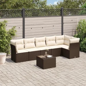 7-delige Loungeset met kussens poly rattan bruin 7-delige Loungeset met kussens poly rattan bruin