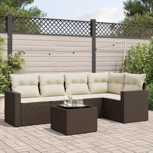6-delige Loungeset met kussens poly rattan bruin 6-delige Loungeset met kussens poly rattan bruin