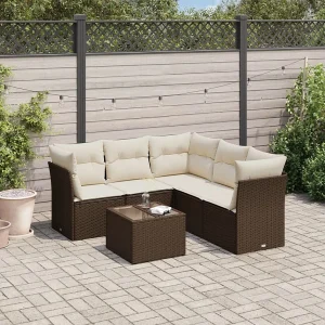 6-delige Loungeset met kussens poly rattan bruin 6-delige Loungeset met kussens poly rattan bruin