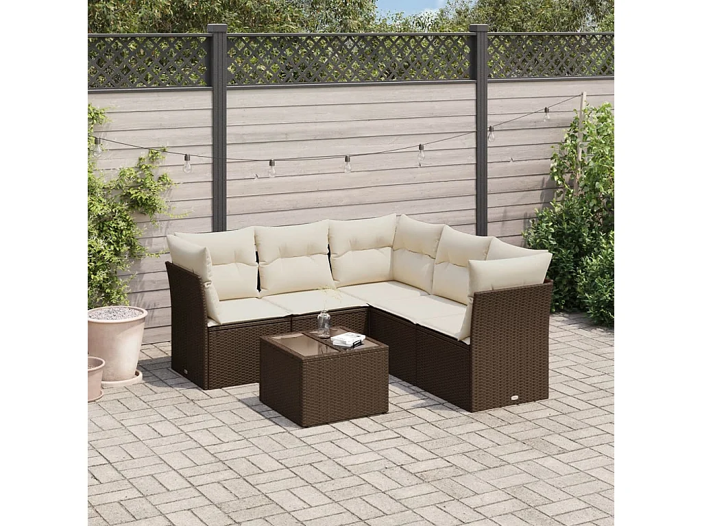 6-delige Loungeset met kussens poly rattan bruin