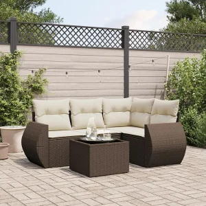 5-delige Loungeset met kussens poly rattan bruin 5-delige Loungeset met kussens poly rattan bruin