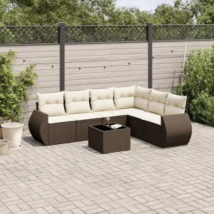 7-delige Loungeset met kussens poly rattan bruin 7-delige Loungeset met kussens poly rattan bruin