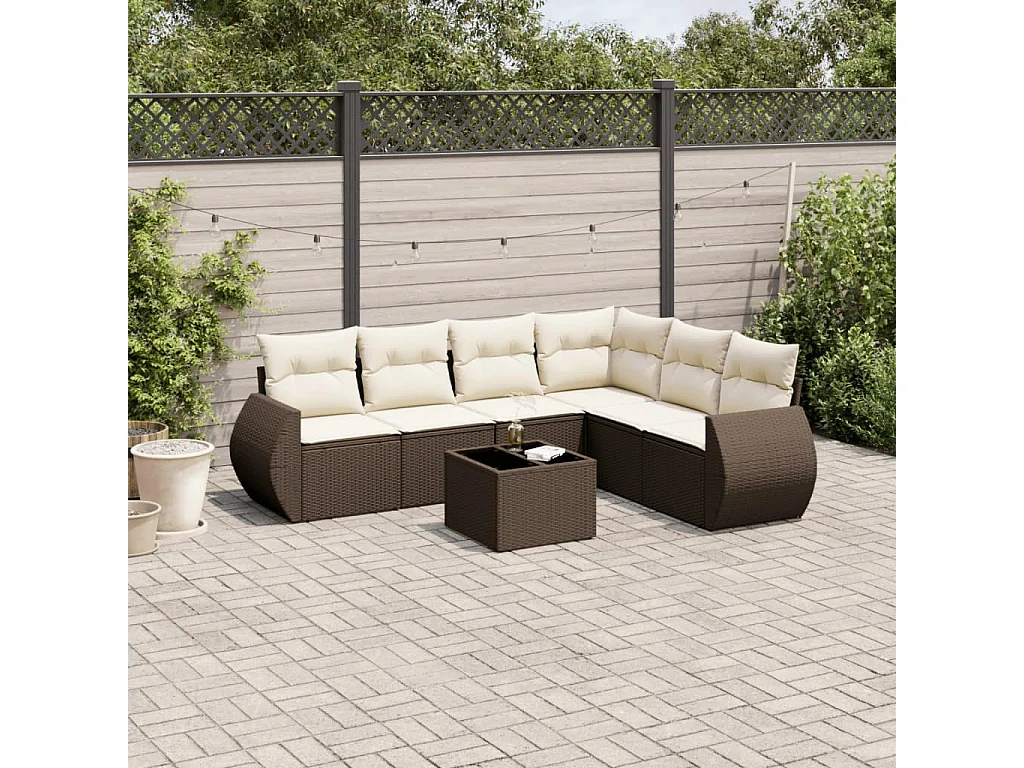 7-delige Loungeset met kussens poly rattan bruin