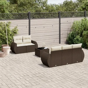 6-delige Loungeset met kussens poly rattan bruin 6-delige Loungeset met kussens poly rattan bruin