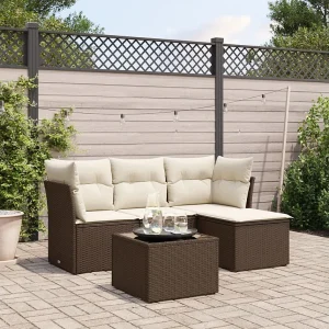 5-delige Loungeset met kussens poly rattan bruin 5-delige Loungeset met kussens poly rattan bruin
