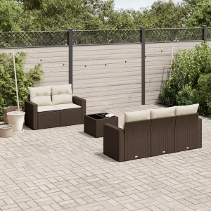 6-delige Loungeset met kussens poly rattan bruin 6-delige Loungeset met kussens poly rattan bruin