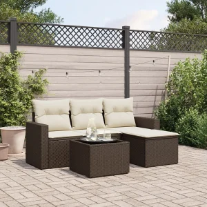 5-delige Loungeset met kussens poly rattan bruin 5-delige Loungeset met kussens poly rattan bruin
