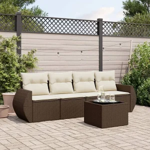 5-delige Loungeset met kussens poly rattan bruin 5-delige Loungeset met kussens poly rattan bruin