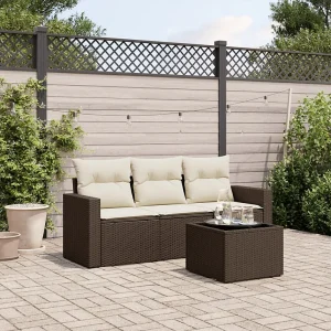 4-delige Loungeset met kussens poly rattan bruin 4-delige Loungeset met kussens poly rattan bruin