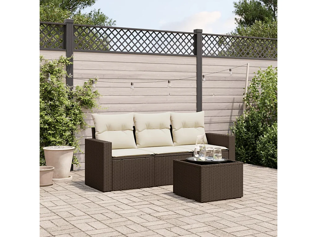 4-delige Loungeset met kussens poly rattan bruin