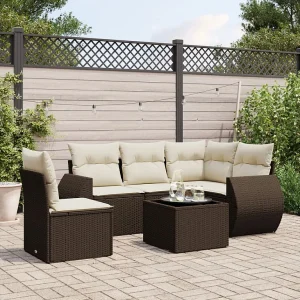 6-delige Loungeset met kussens poly rattan bruin 6-delige Loungeset met kussens poly rattan bruin