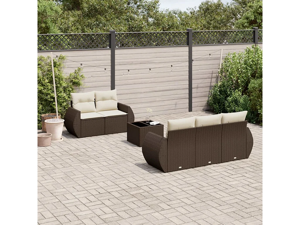6-delige Loungeset met kussens poly rattan bruin