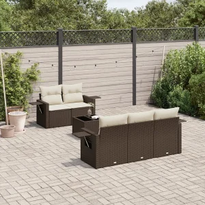 6-delige Loungeset met kussens poly rattan bruin 6-delige Loungeset met kussens poly rattan bruin